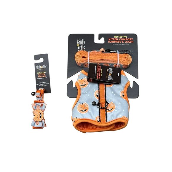 Thrills & Chills Reflective Halloween Kitten Harness and Leash Set with Pumpkin - Picture 1 of 9